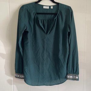 Women's Green Blouse with Cuff Embellishments